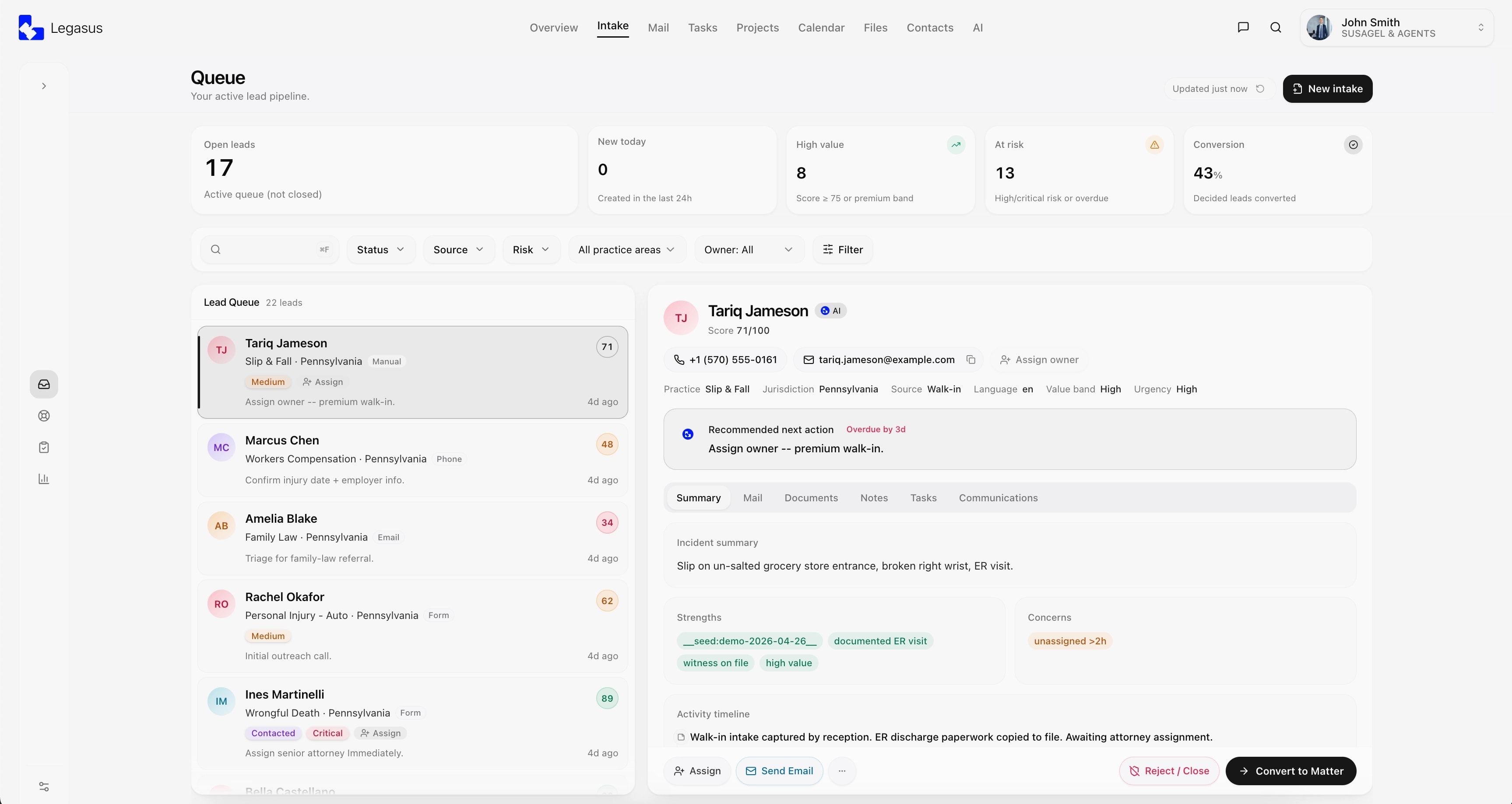 Legasus leads management dashboard